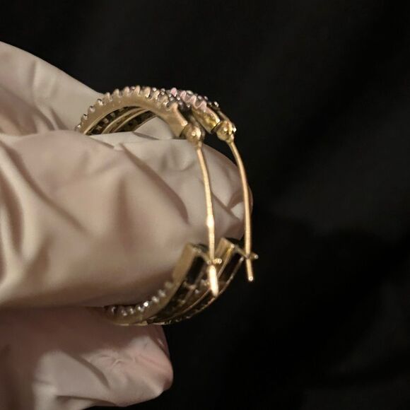 Genuine 1 Carat Natural Diamond Inside Out Hoop Earrings 14k Yellow Gold - Picture 7 of 13